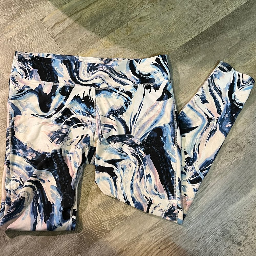 Fabletics Blue/White/Pink Swirl Pattern Leggings XXL